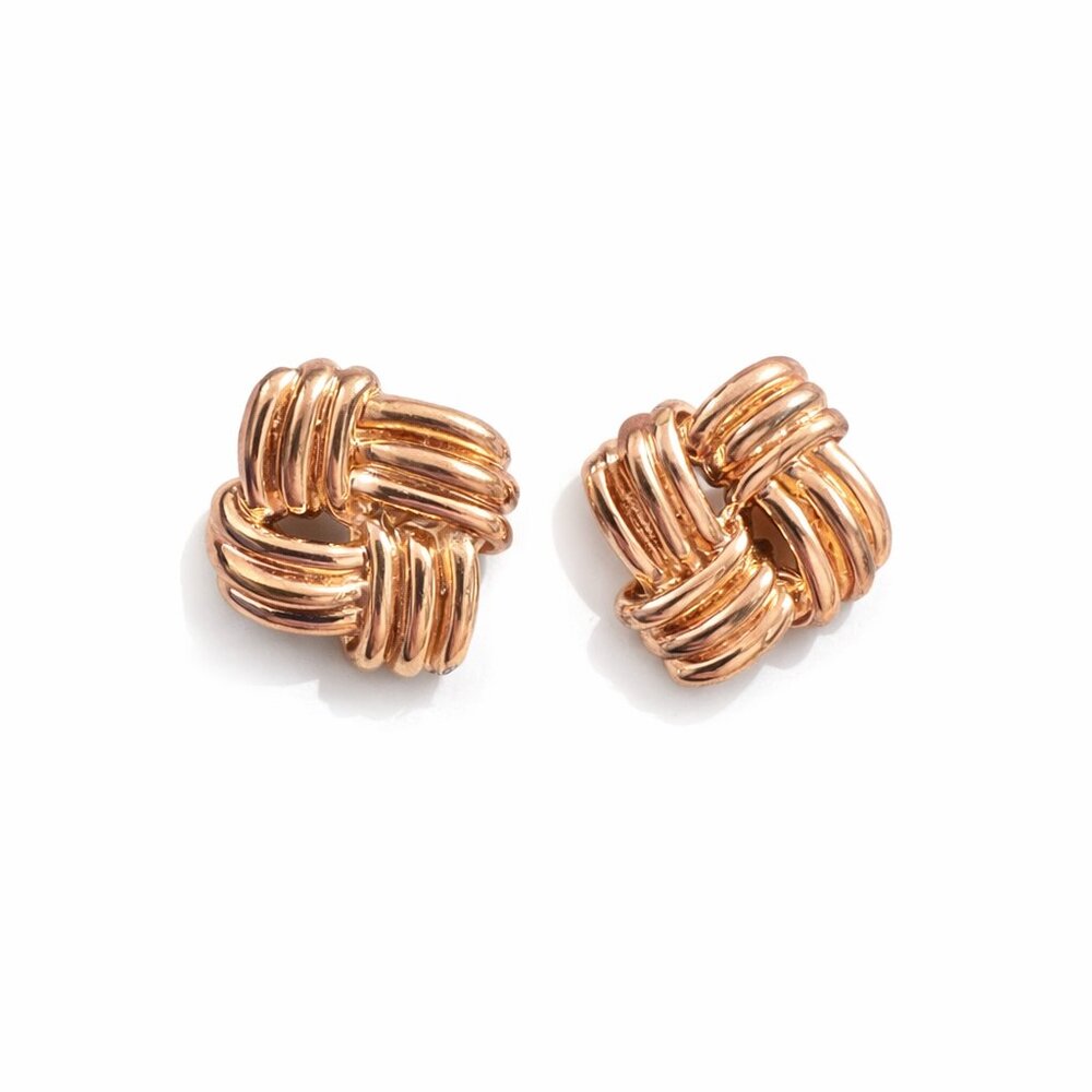 #09 Woven Knot Stud Earrings – Rose Gold Tone (S925 Silver Post)